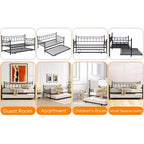 Lit de repos gigogne en métal rectangulaire superposé, taille double, 2-en-1, convertible, cadre de lit de repos pour chambre à coucher et salon