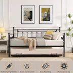 Lit de repos gigogne en métal rectangulaire superposé, taille double, 2-en-1, convertible, cadre de lit de repos pour chambre à coucher et salon