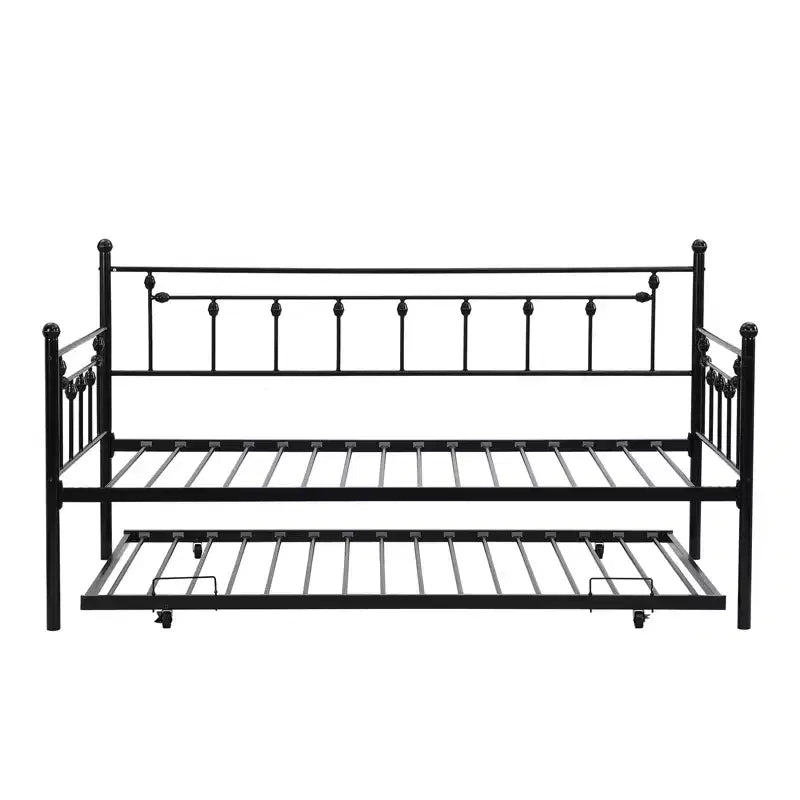 Lit de repos gigogne en métal rectangulaire superposé, taille double, 2-en-1, convertible, cadre de lit de repos pour chambre à coucher et salon