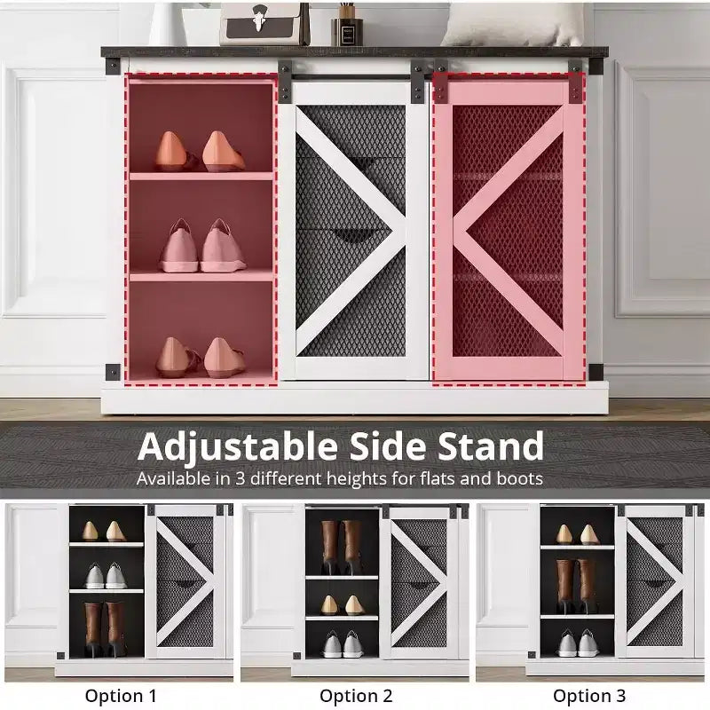 Meuble d'entrée avec banc, rangements à chaussures, 7 patères, 3 tiroirs et double miroir, Blanc