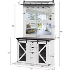 Meuble d'entrée avec banc, rangements à chaussures, 7 patères, 3 tiroirs et double miroir, Blanc