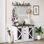 Meuble d'entrée avec banc, rangements à chaussures, 7 patères, 3 tiroirs et double miroir, Blanc