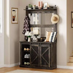 Meuble d'entrée avec banc, rangements à chaussures, 7 patères, 3 tiroirs et double miroir, Blanc