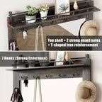 Meuble d'entrée avec banc, rangements à chaussures, 7 patères, 3 tiroirs et double miroir, Blanc