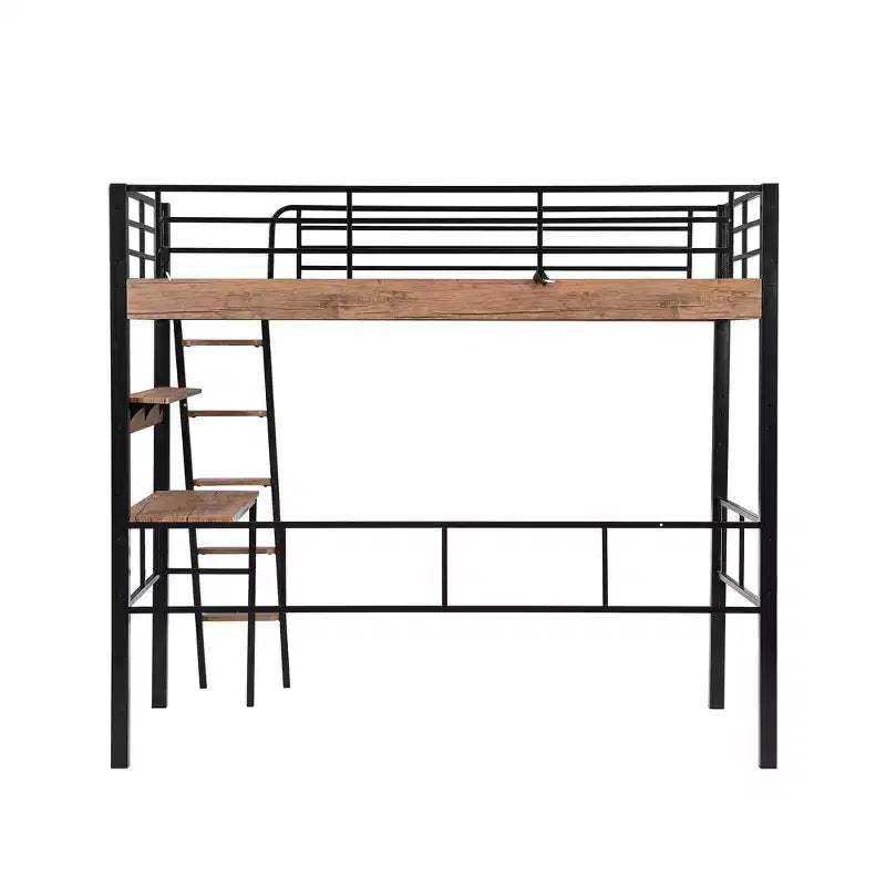 Lit mezzanine double en métal avec bureau, cadre de lit mezzanine double avec étagères de rangement pour chambre d'enfants ou d'adolescents ou dortoir