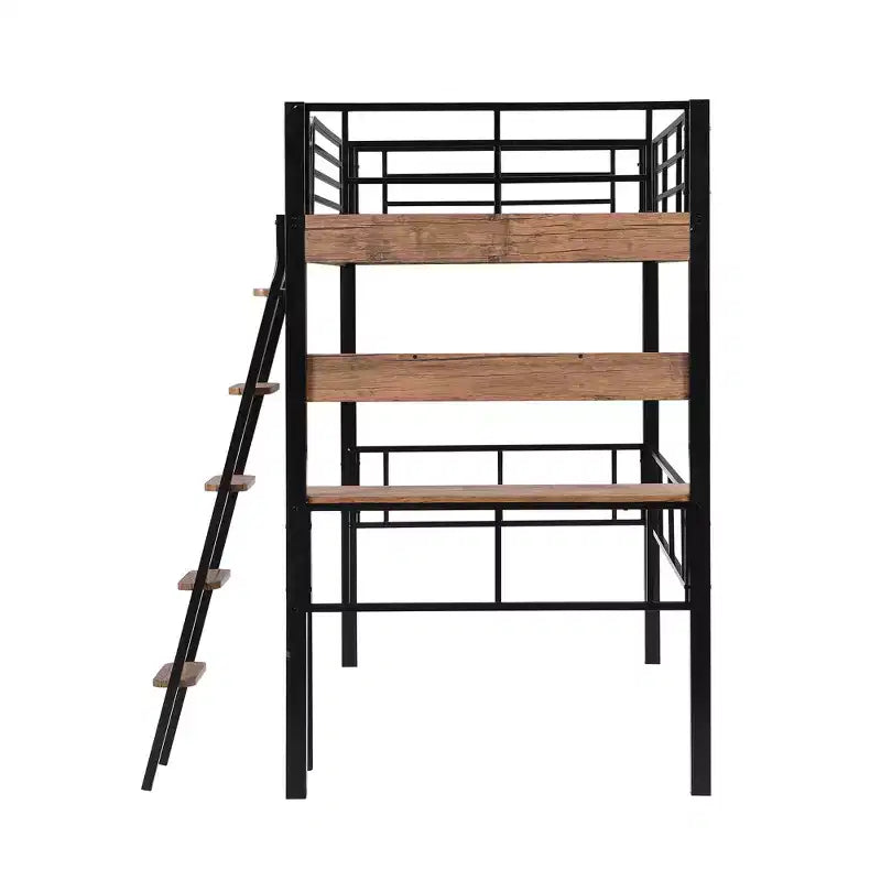 Lit mezzanine double en métal avec bureau, cadre de lit mezzanine double avec étagères de rangement pour chambre d'enfants ou d'adolescents ou dortoir