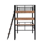 Lit mezzanine double en métal avec bureau, cadre de lit mezzanine double avec étagères de rangement pour chambre d'enfants ou d'adolescents ou dortoir