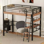 Lit mezzanine double en métal avec bureau, cadre de lit mezzanine double avec étagères de rangement pour chambre d'enfants ou d'adolescents ou dortoir