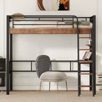 Lit mezzanine double en métal avec bureau, cadre de lit mezzanine double avec étagères de rangement pour chambre d'enfants ou d'adolescents ou dortoir