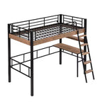 Lit mezzanine double en métal avec bureau, cadre de lit mezzanine double avec étagères de rangement pour chambre d'enfants ou d'adolescents ou dortoir