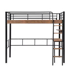 Lit mezzanine double en métal avec bureau, cadre de lit mezzanine double avec étagères de rangement pour chambre d'enfants ou d'adolescents ou dortoir