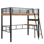 Lit mezzanine double en métal avec bureau, cadre de lit mezzanine double avec étagères de rangement pour chambre d'enfants ou d'adolescents ou dortoir