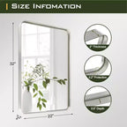 Miroir mural rectangulaire arrondi en alliage d'aluminium de 50x32 pouces, argenté par galvanoplastie