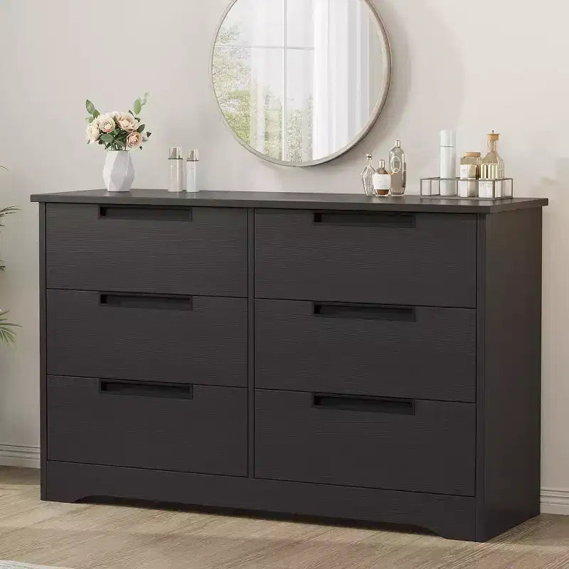 Dresser with 6 Drawer for Bedroom, Storage cabinet Drawers with Handles, Wooden Dresser Organizer for Living Room, Nursery, Hallway,Black