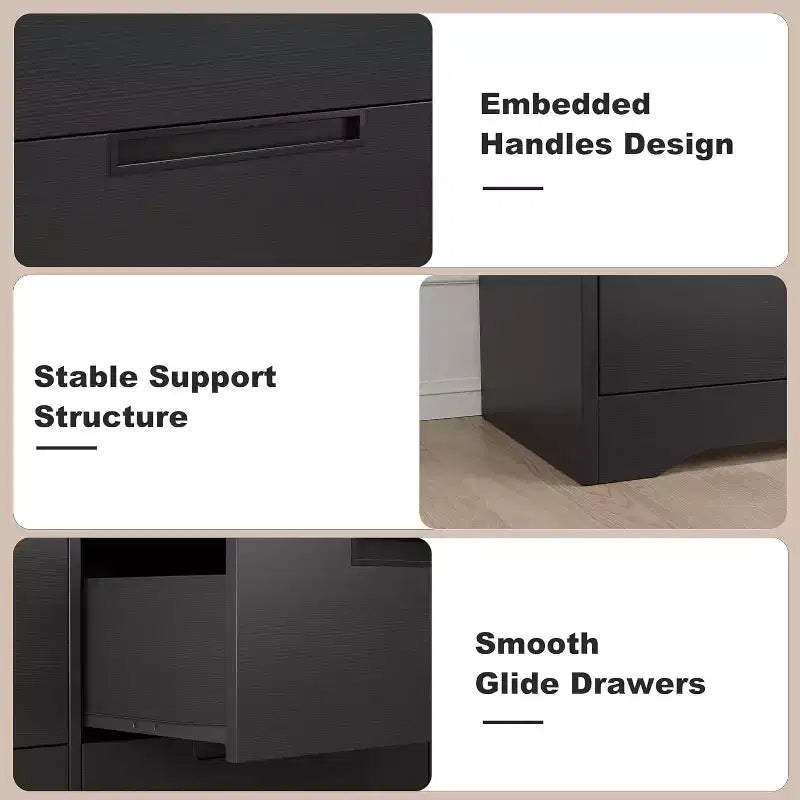 Commode à 6 tiroirs pour chambre à coucher, meuble de rangement avec poignées, organiseur en bois pour salon, chambre d'enfant, couloir, noir