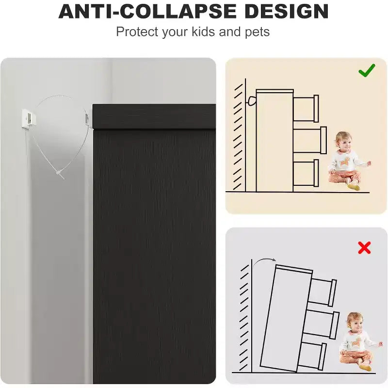 Commode à 6 tiroirs pour chambre à coucher, meuble de rangement avec poignées, organiseur en bois pour salon, chambre d'enfant, couloir, noir