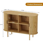 Meuble de rangement cannelé de 47 pouces avec portes coulissantes et étagères réglables, Console