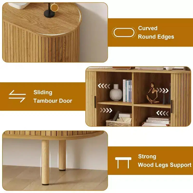 Meuble de rangement cannelé de 47 pouces avec portes coulissantes et étagères réglables, Console
