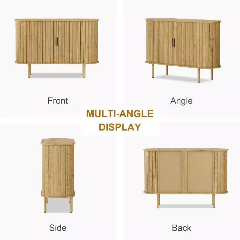 Meuble de rangement cannelé de 47 pouces avec portes coulissantes et étagères réglables, Console