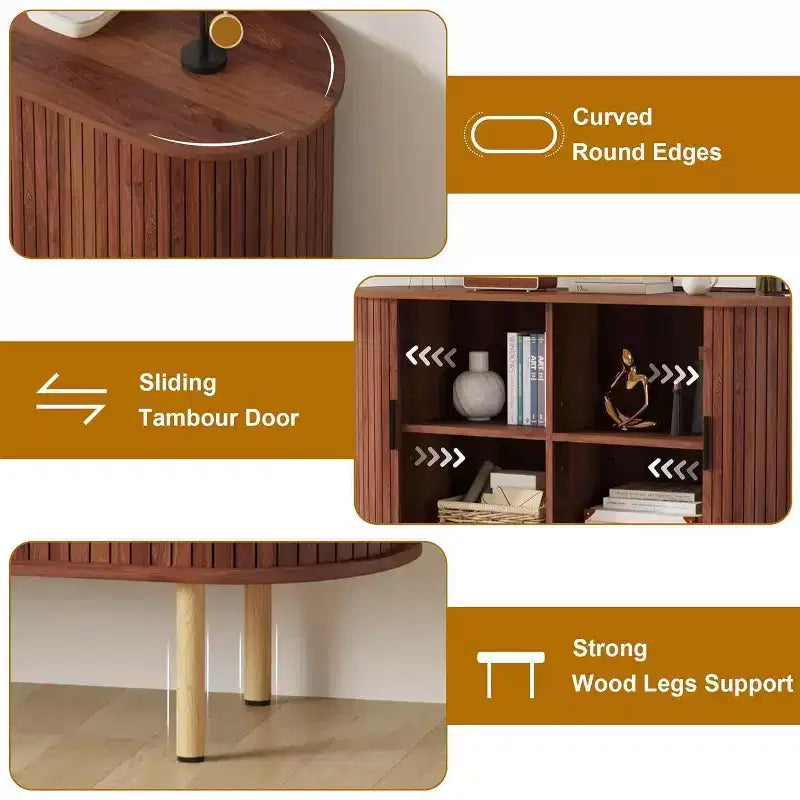 Meuble de rangement cannelé de 47 pouces avec portes coulissantes et étagères réglables, Console