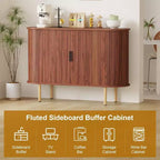 Meuble de rangement cannelé de 47 pouces avec portes coulissantes et étagères réglables, Console