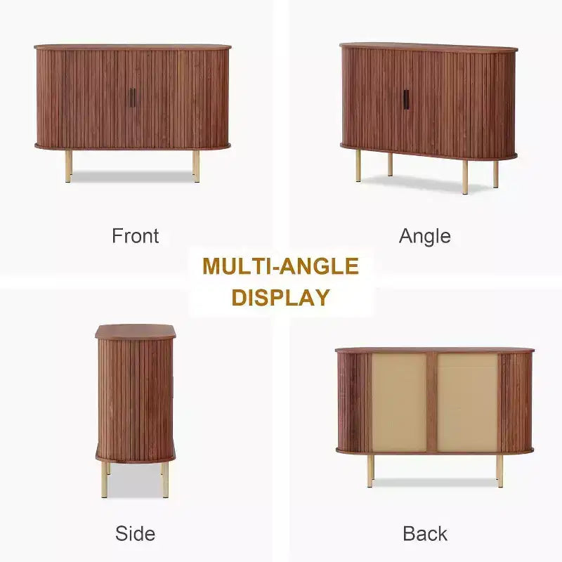 Meuble de rangement cannelé de 47 pouces avec portes coulissantes et étagères réglables, Console