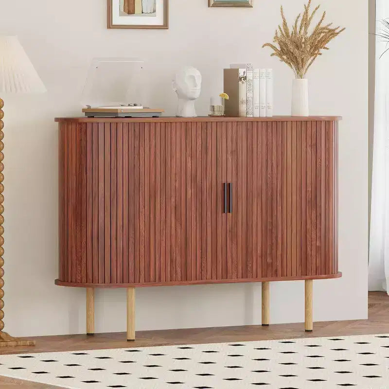 Acekool 47 Fluted Storage Cabinet with Sliding Doors, Modern Accent Console Table with Adjustable Shelves for Living Room, Dining, Entryway
