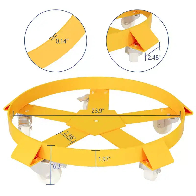 Diable pour fûts de 200 litres, Chariot à fûts robuste de 900 kg avec 5 roulettes pivotantes