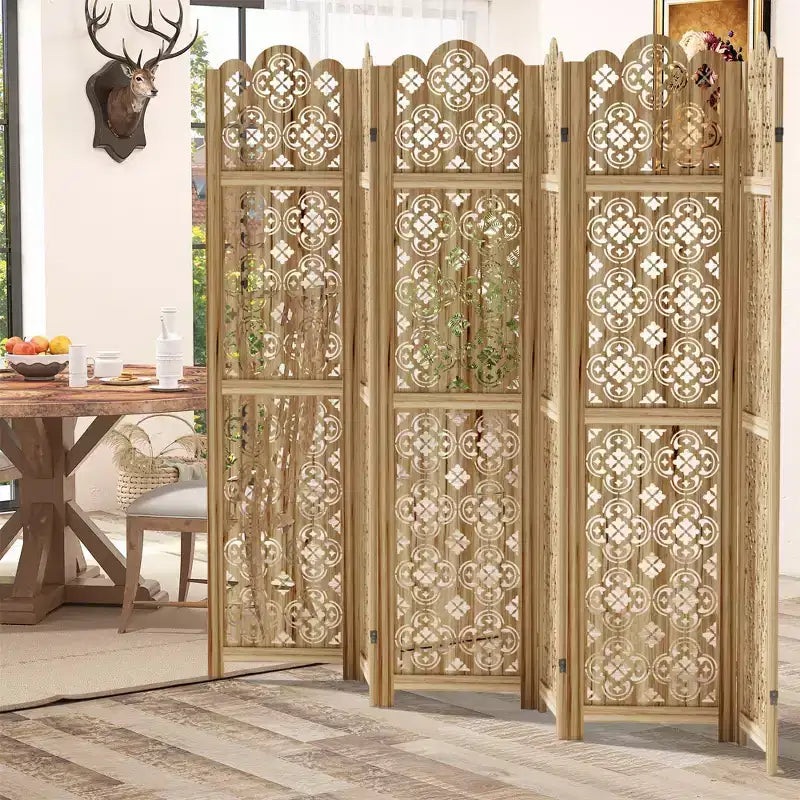 MAYEERTY 95*67 in Wood Room Divider Folding Privacy Screen Freestanding Partition for Indoor, 6-Panels, Brown