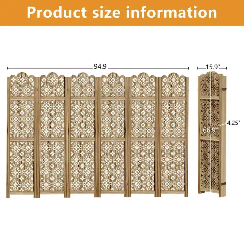 Paravent pliable en bois à 6 panneaux, 241x170 cm, Marron