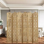 Paravent pliable en bois à 6 panneaux, 241x170 cm, Marron