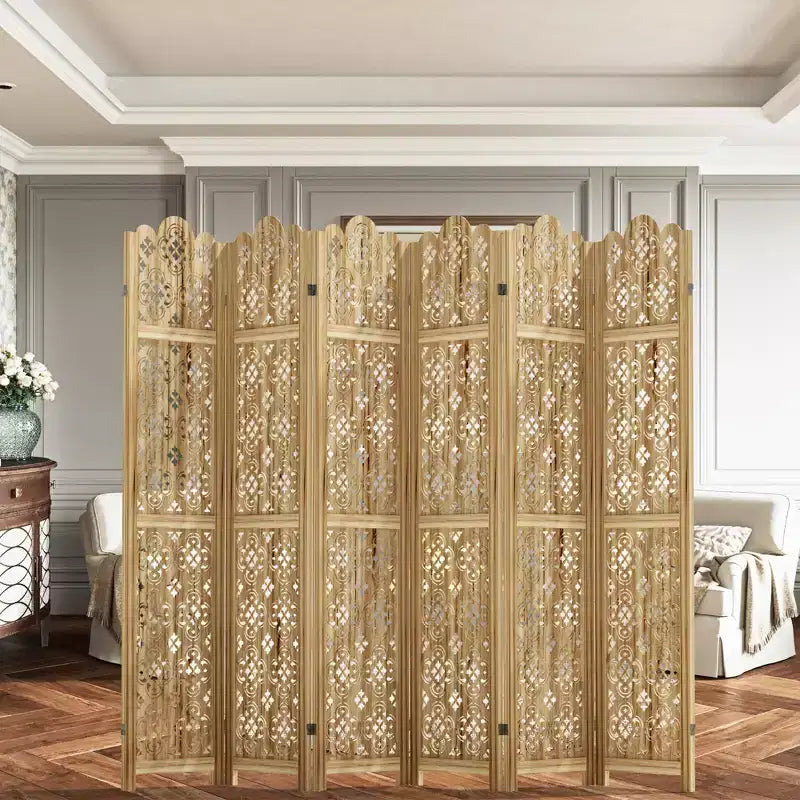 Paravent pliable en bois à 6 panneaux, 241x170 cm, Marron