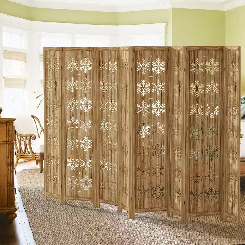 Paravent pliant en bois à 8 panneaux, 127x67 pouces, marron