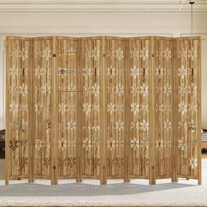 Paravent pliant en bois à 8 panneaux, 127x67 pouces, marron