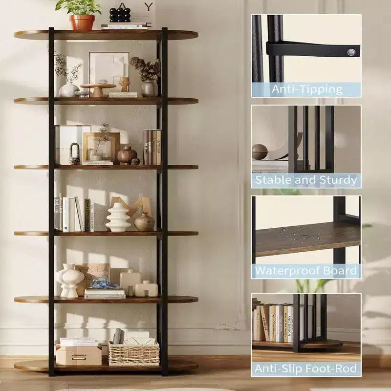 Étagère à livres, étagère à 6 niveaux, étagère de rangement industrielle sur pied