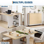Table à manger pliante pour petits espaces, table à abattants multifonctionnelle avec armoire de rangement, tiroir et roulettes, 4 places, îlot de cuisine peu encombrant