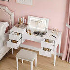 Coiffeuse de 120 cm avec lumières, tabouret, plateau relevable et miroir pour chambre à coucher