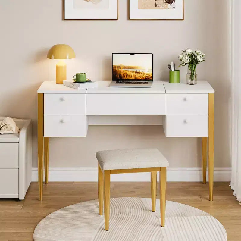 Coiffeuse de 120 cm avec lumières, tabouret, plateau relevable et miroir pour chambre à coucher