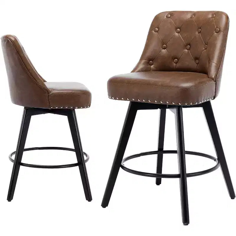 Tabourets de bar pivotants modernes à hauteur de comptoir avec assise rembourrée, pieds en bois et repose-pieds pour îlot de cuisine, salle à manger, bar à la maison