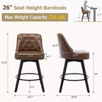 Tabourets de bar pivotants modernes à hauteur de comptoir avec assise rembourrée, pieds en bois et repose-pieds pour îlot de cuisine, salle à manger, bar à la maison