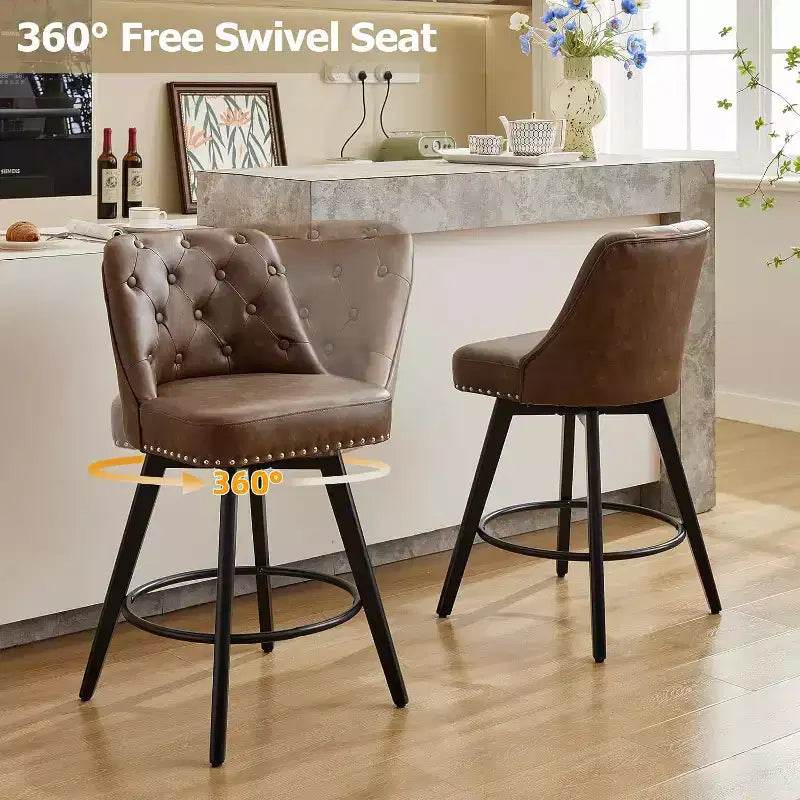 Tabourets de bar pivotants modernes à hauteur de comptoir avec assise rembourrée, pieds en bois et repose-pieds pour îlot de cuisine, salle à manger, bar à la maison
