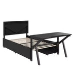 Lit simple gaming avec bureau, lumières LED et tiroirs de rangement, cadre en métal, noir