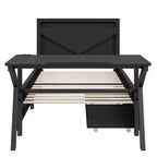 Lit simple gaming avec bureau, lumières LED et tiroirs de rangement, cadre en métal, noir