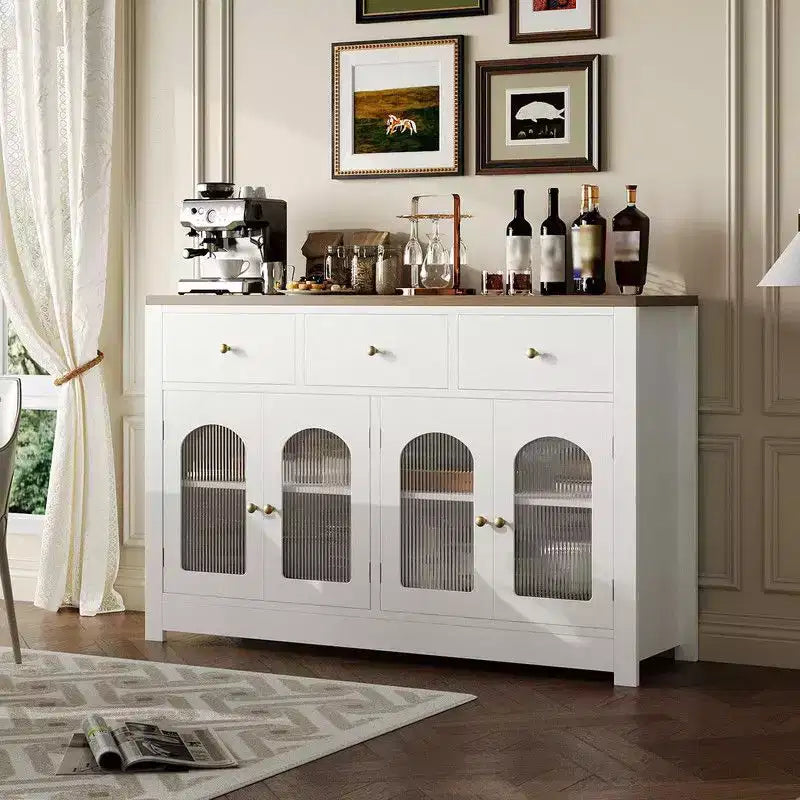 Bahut buffet de 140 cm avec 3 tiroirs et 4 portes, meuble de bar à café en bois