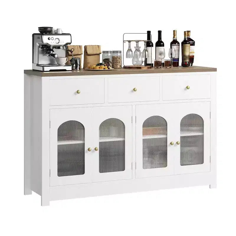 Bahut buffet de 140 cm avec 3 tiroirs et 4 portes, meuble de bar à café en bois