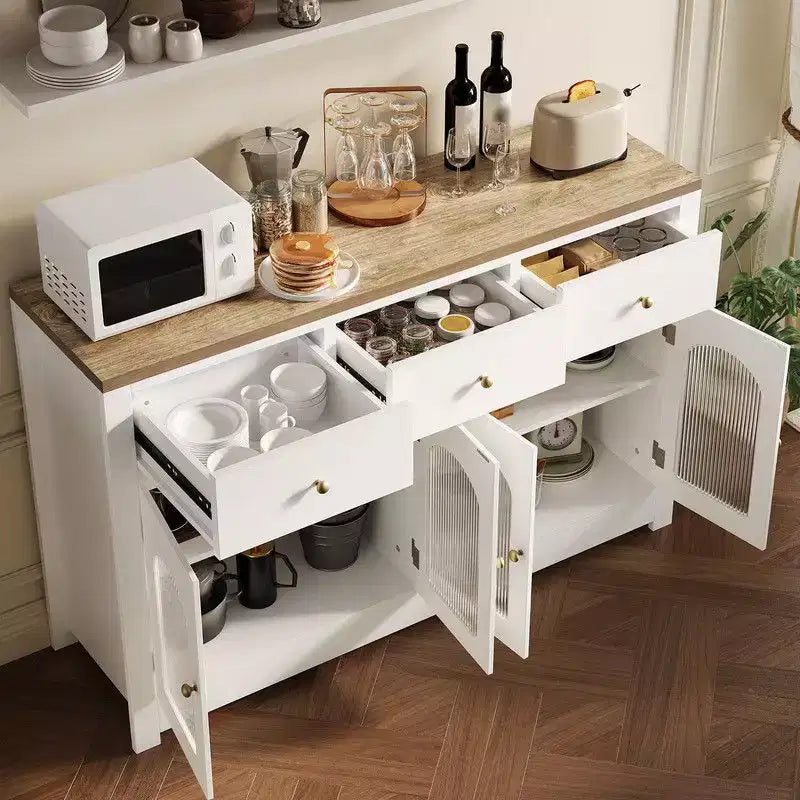 Bahut buffet de 140 cm avec 3 tiroirs et 4 portes, meuble de bar à café en bois