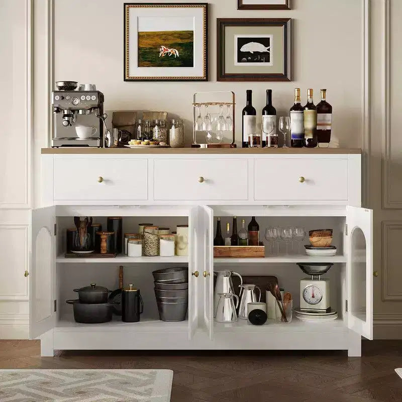 Bahut buffet de 140 cm avec 3 tiroirs et 4 portes, meuble de bar à café en bois