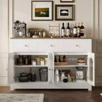 Bahut buffet de 140 cm avec 3 tiroirs et 4 portes, meuble de bar à café en bois