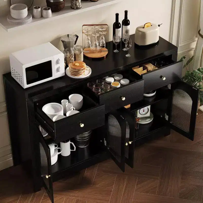 Bahut buffet de 140 cm avec 3 tiroirs et 4 portes, meuble de bar à café en bois