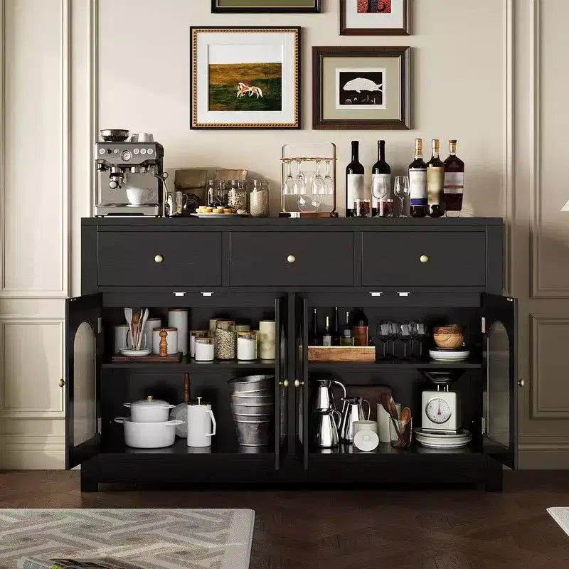 Bahut buffet de 140 cm avec 3 tiroirs et 4 portes, meuble de bar à café en bois